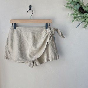 Anthropologie Neutral Rumpled Linen Blend Skort